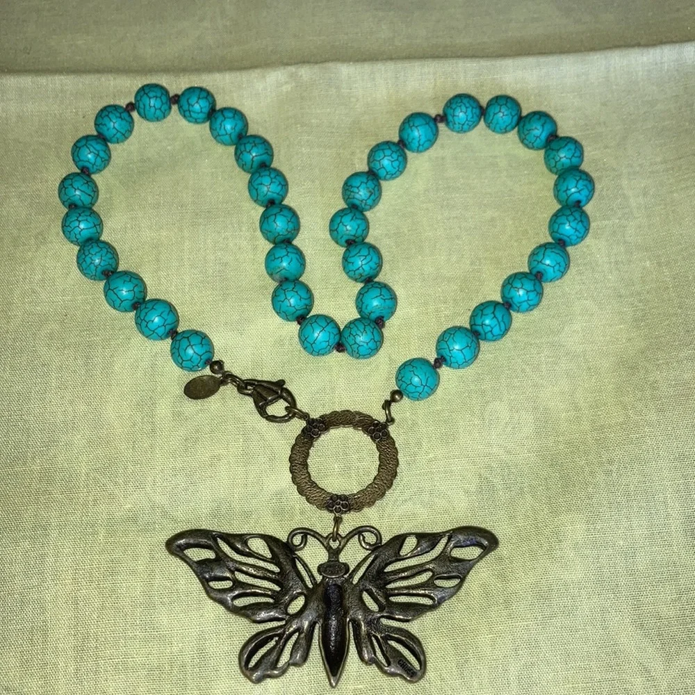 KIRK’s FOLLY 2 pc. Set turq. color necklace & bracelet w/3” butterfly. $112 - Picture 6 of 9